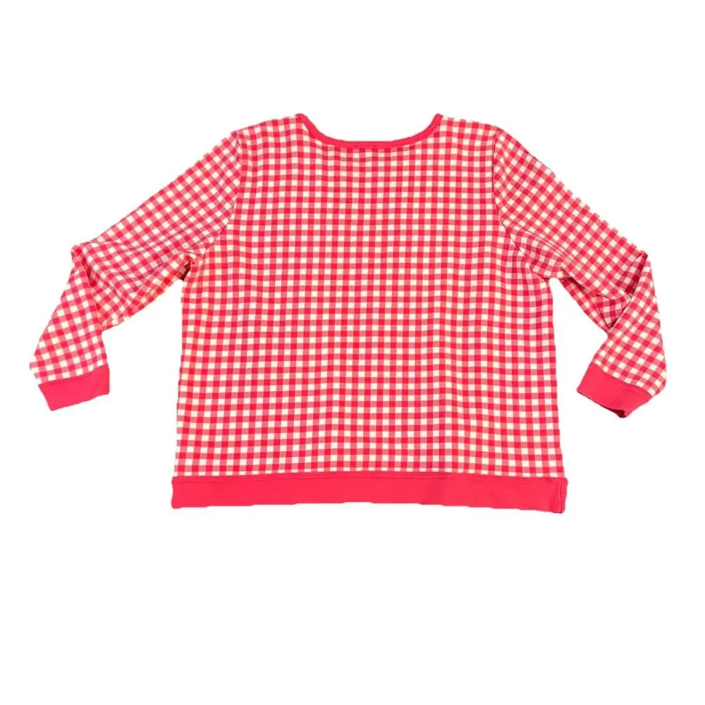 Talbots Women’s Sweatshirt 2X Gingham Pink White Checkered - Picture 2 of 4